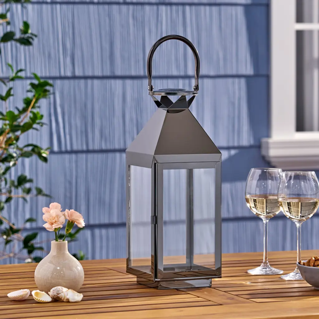 Tulsa 16 Inch H Stainless Steel Lantern Black Outdoor Decor nh-cozy home-can