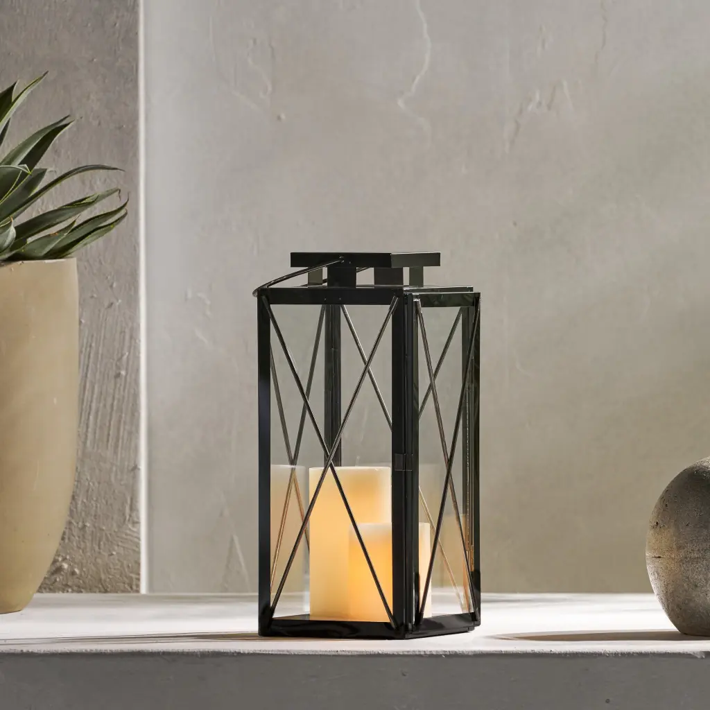Deborah 14'H Stainless Steel Lantern Black Stainless Steel nh-cozy home