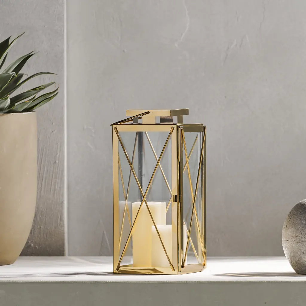 Deborah 14 Inch Stainless Steel Lantern Gold Finish Outdoor Lighting nh-cozy home