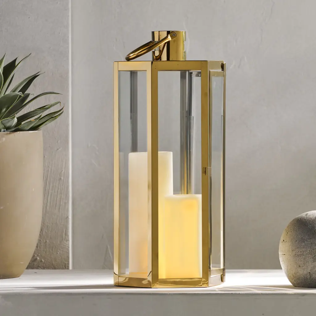 Frank 23 Inch Stainless Steel Lantern Gold Finish nh-cozy home
