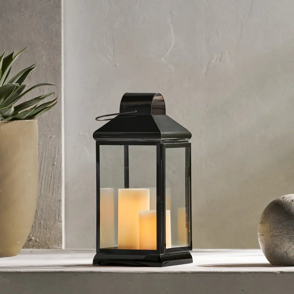 Wchange 16 Inch Black Stainless Steel Lantern Outdoor Decor nh-cozy home