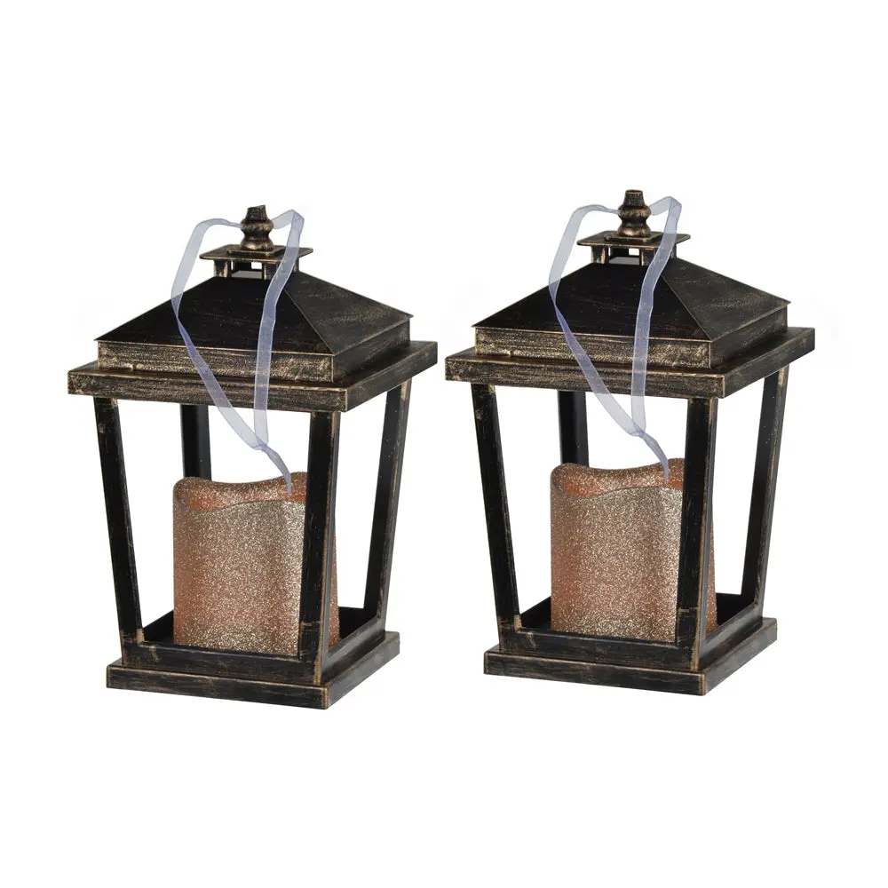 Set 2 Menifee Lantern LED Candle Short 5X5X8.5 Inch Bronze Antique Finish w2078