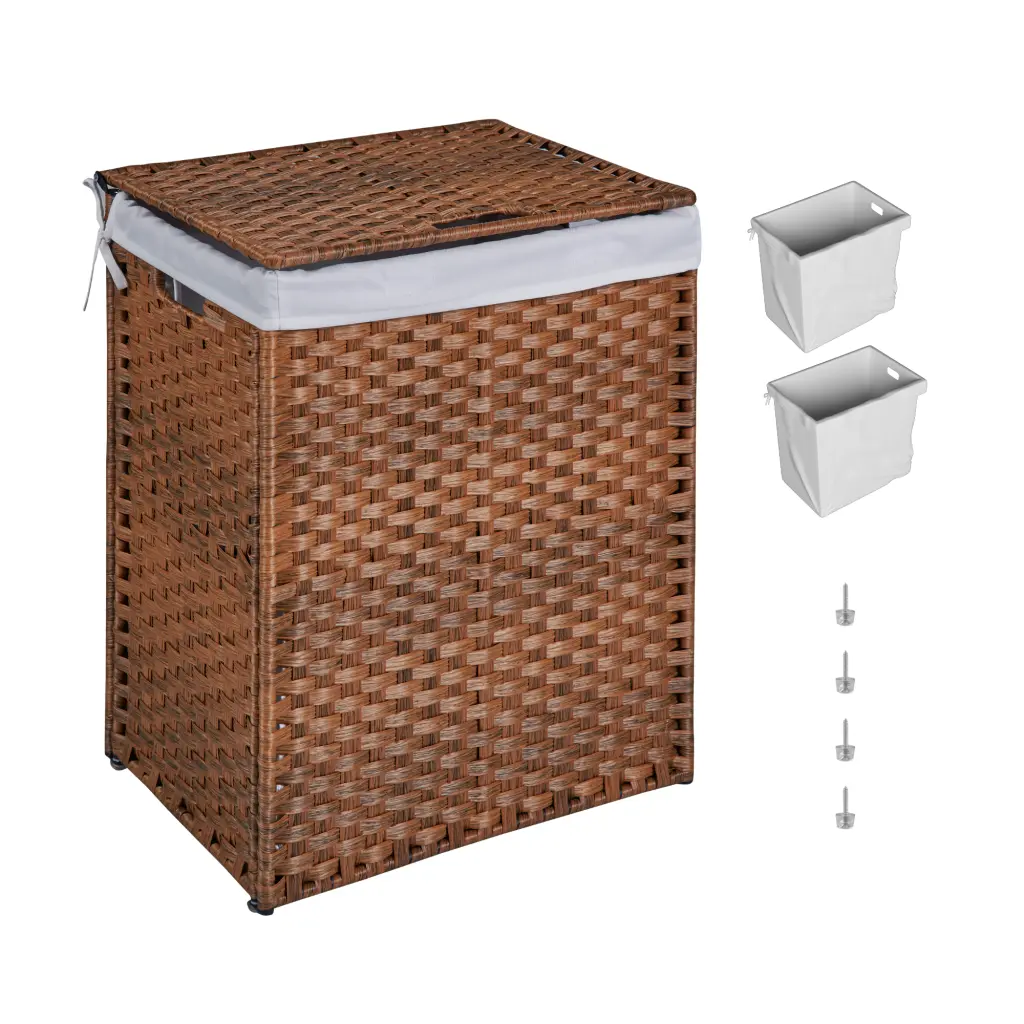 Laundry Hamper Lid Pe Rattan Powder Coating Frame Clothes Hampers Home beefurni