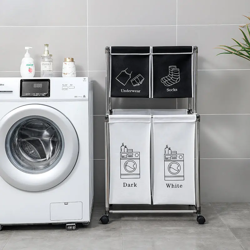 Laundry Binquireet 2 Tier Clothes Sorter 4 Removable Bags Organized Storage grainbuds-y