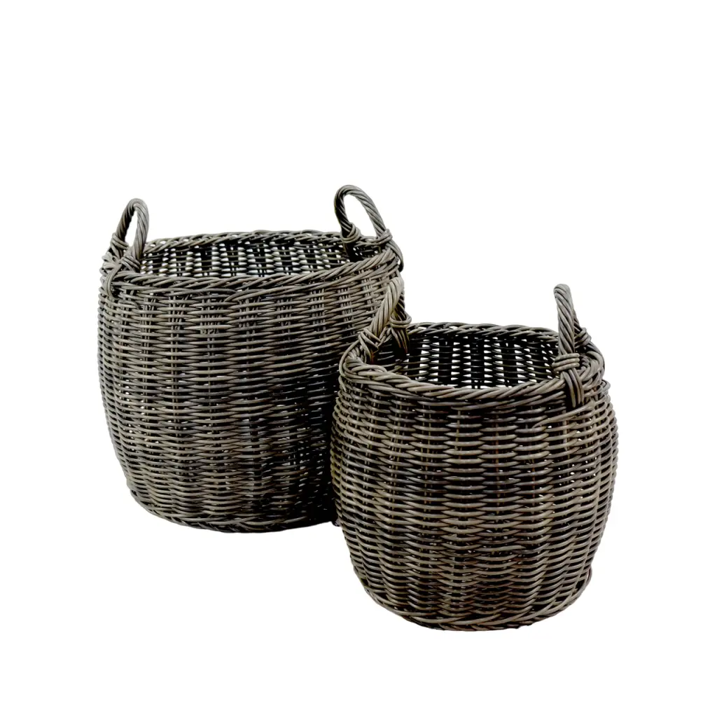 2 Pack Stackable Hand Woven Wicker Storage And Laundry Baskets Handles dty home