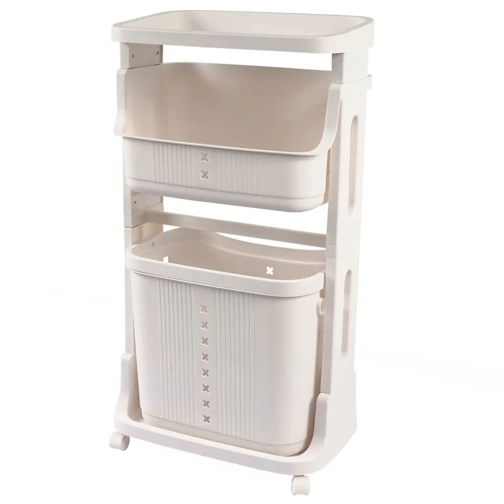 Laundry Basket Plastic Hamper 2 Tier Storage Sorter Hampers Wheels w2181