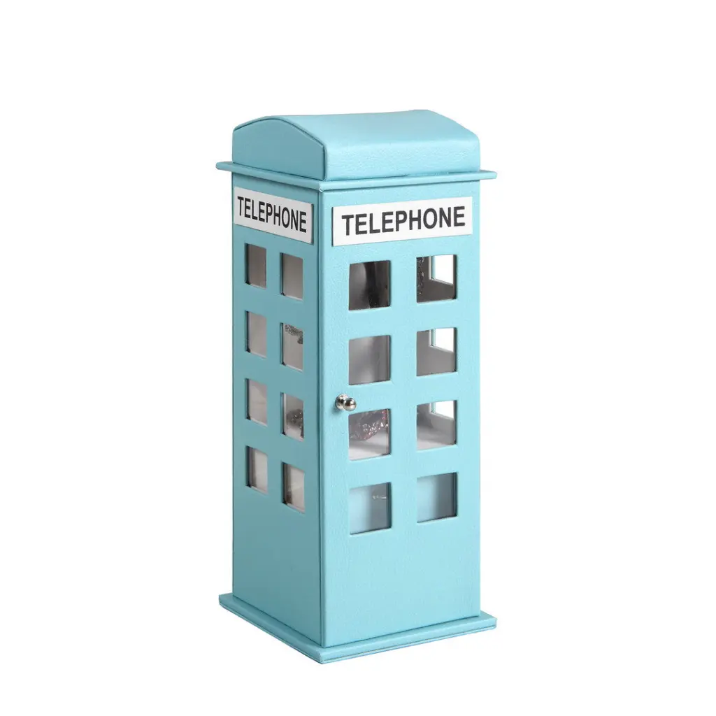 11.5 Inch Tall Leather Jewelry Box British Telephone Design Pastel Blue california home