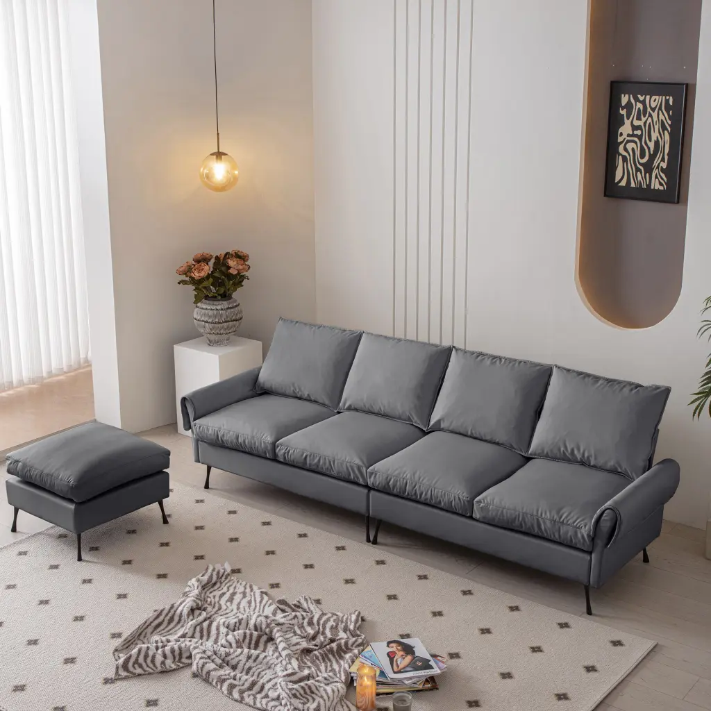 104.5 Inch Modern Sectional Technical Leather Influenced Sofa Couch Convertible Design senge