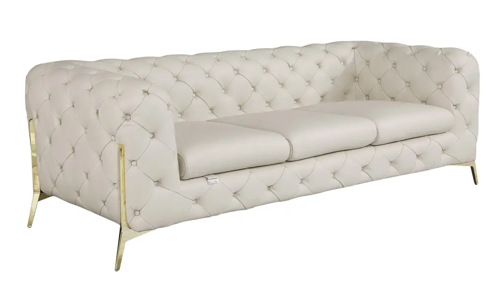 Top Grain 100% Italian Leather Sofa Beige Foam Cushions global united