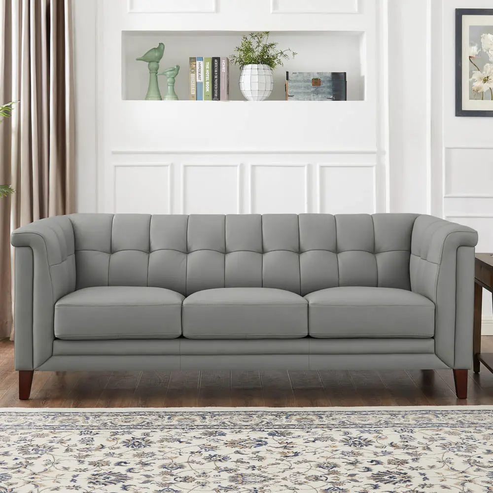 Arvo Leather Sofa Silver Grey Down Filling Authentic Leather 3 Seater hydeline furniture