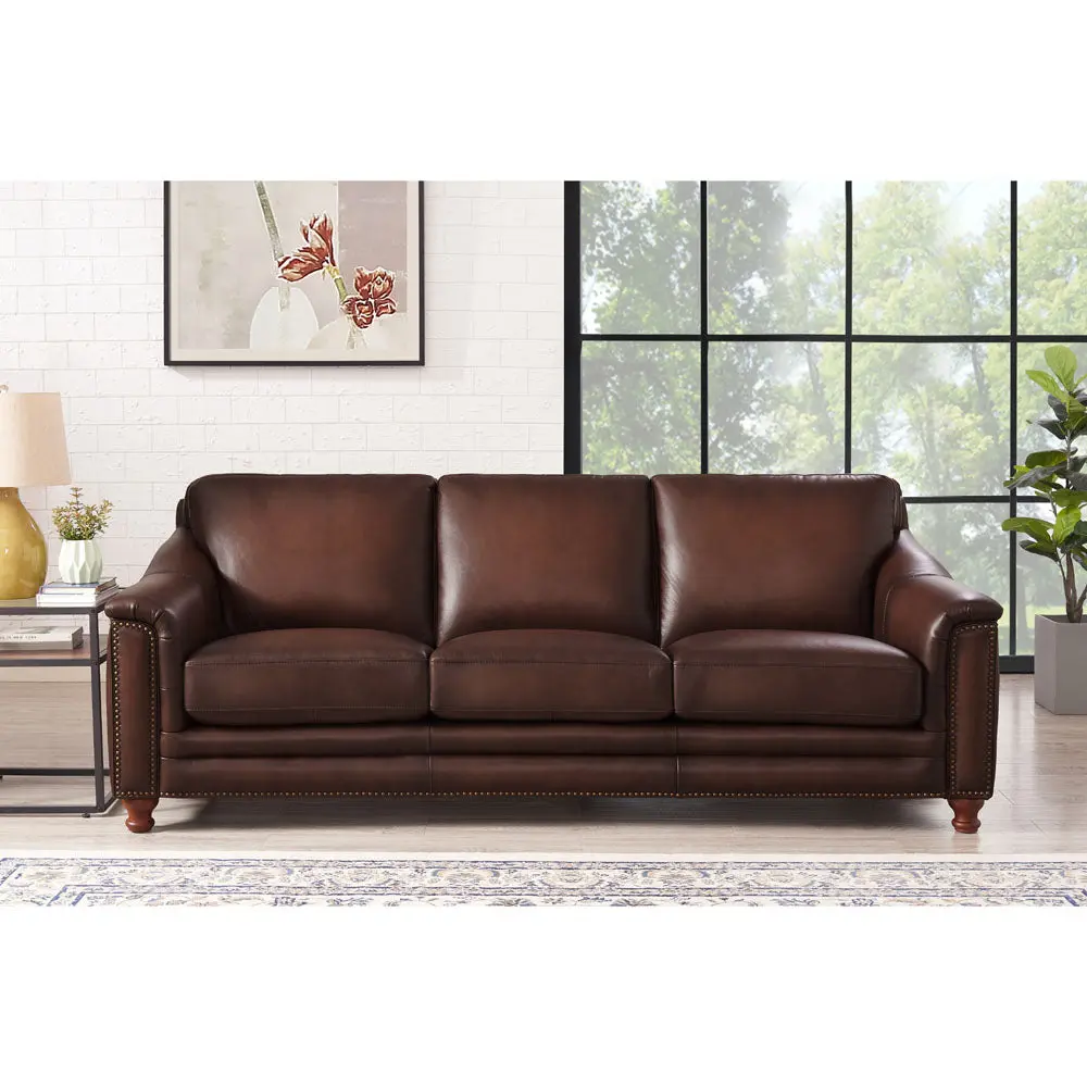 Belfast Top Grain Leather Sofa Couch Brown Authentic Leather Wood Frame Primary Living Space Furniture hydeline furniture