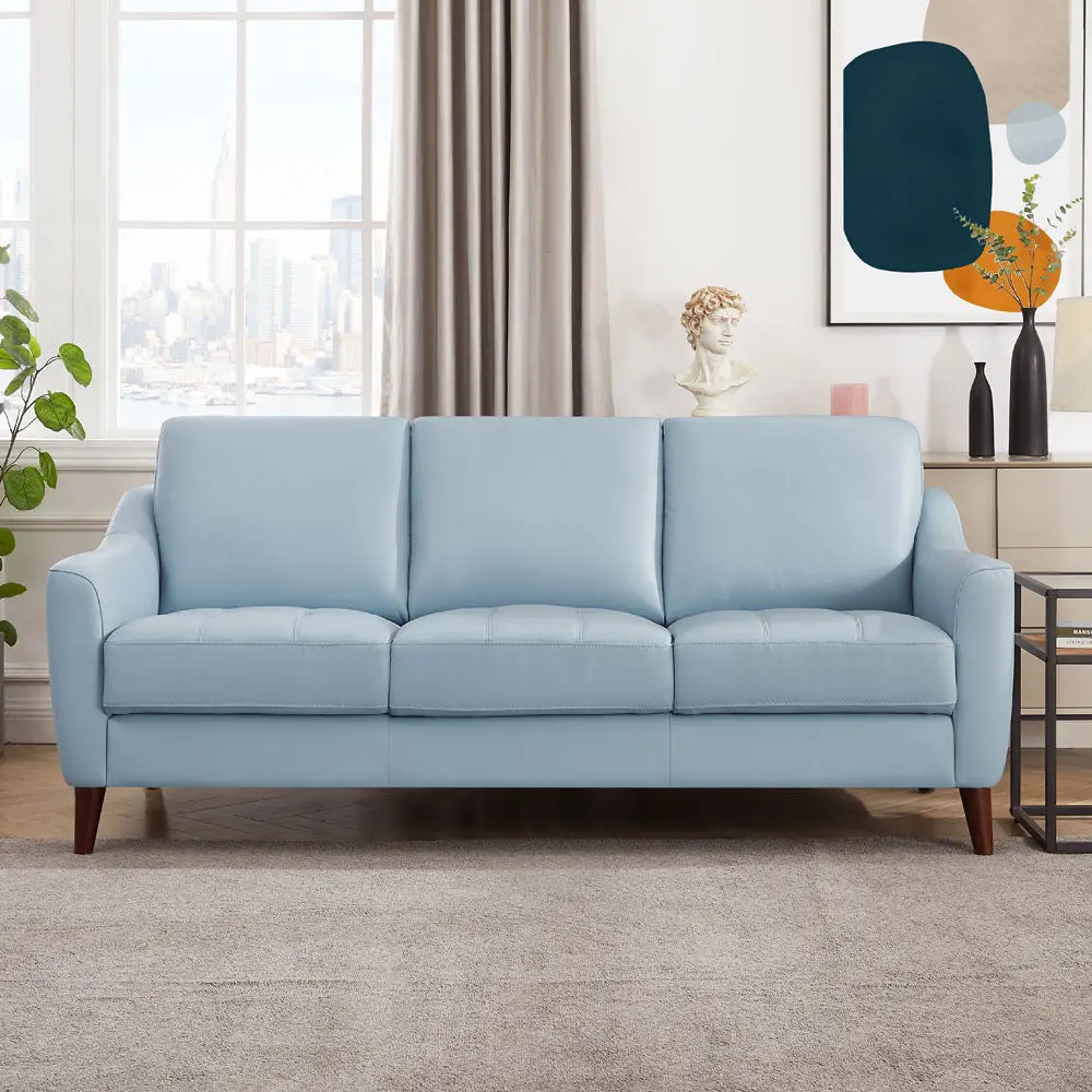 Ersa Leather Sofa Blue Memory Foam Authentic Leather 3 Seat hydeline furniture