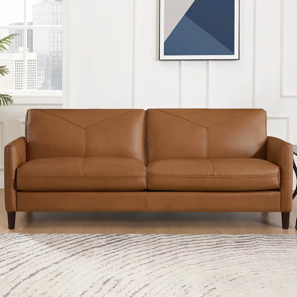 Yorkdale Leather Sofa Cognac Down Filled Authentic Leather 3 Seater Couch hydeline furniture