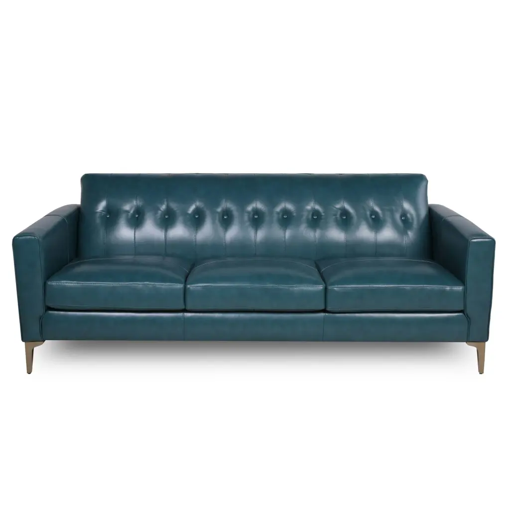 Mid Century Tufted Leather Sofa Turquoise 3 Seat prime leather co.