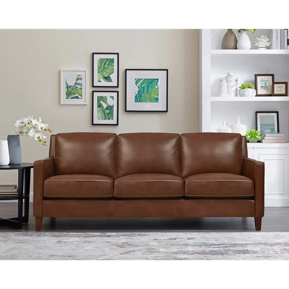 Ashby Leather Sofa Pecan Down Filling 3 Seat Genuine Leather Comfortable Living Room Sofa hydeline furniture