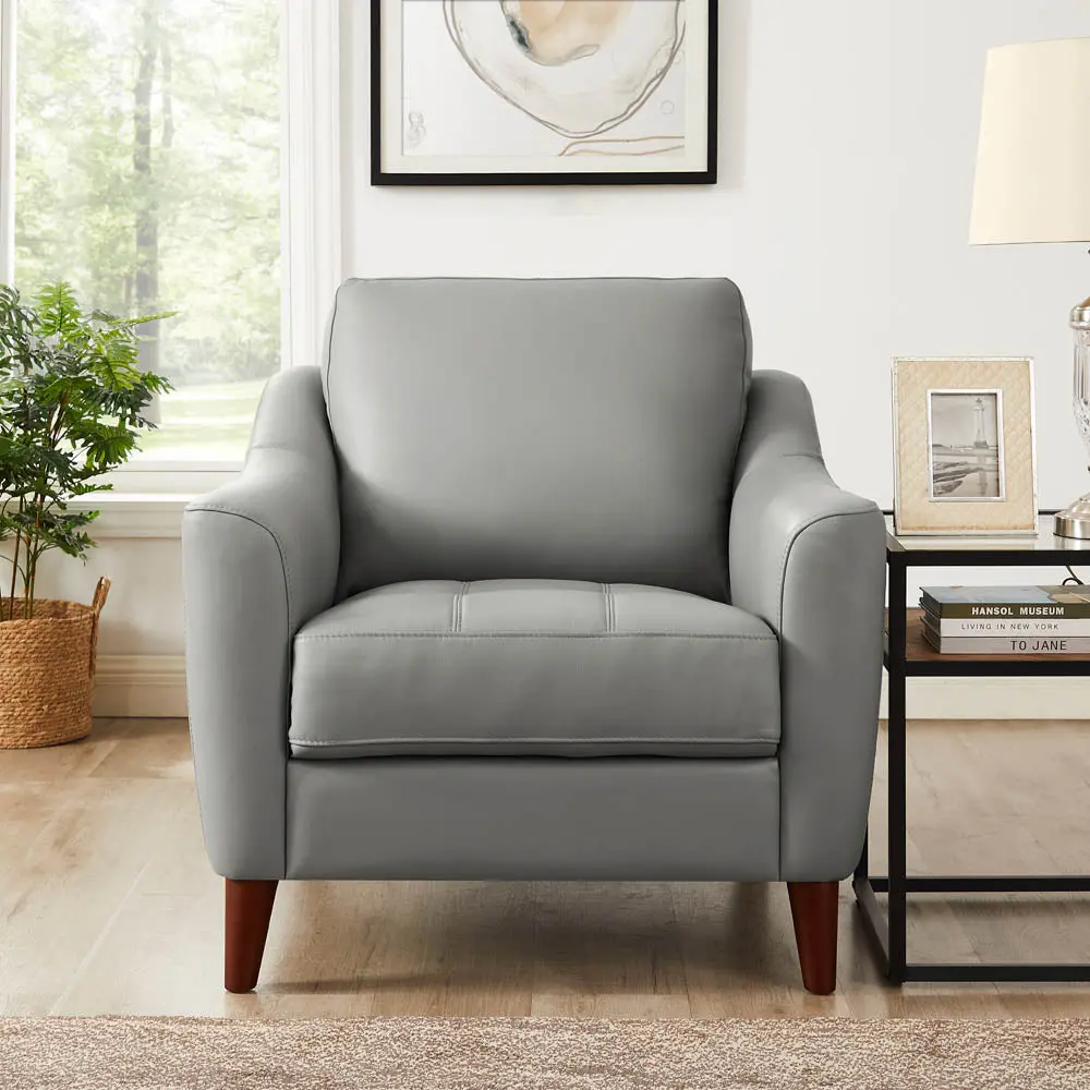 Ersa Leather Chair Silver Grey Memory Foam Authentic Leather Comfortable Lounge Chair hydeline furniture