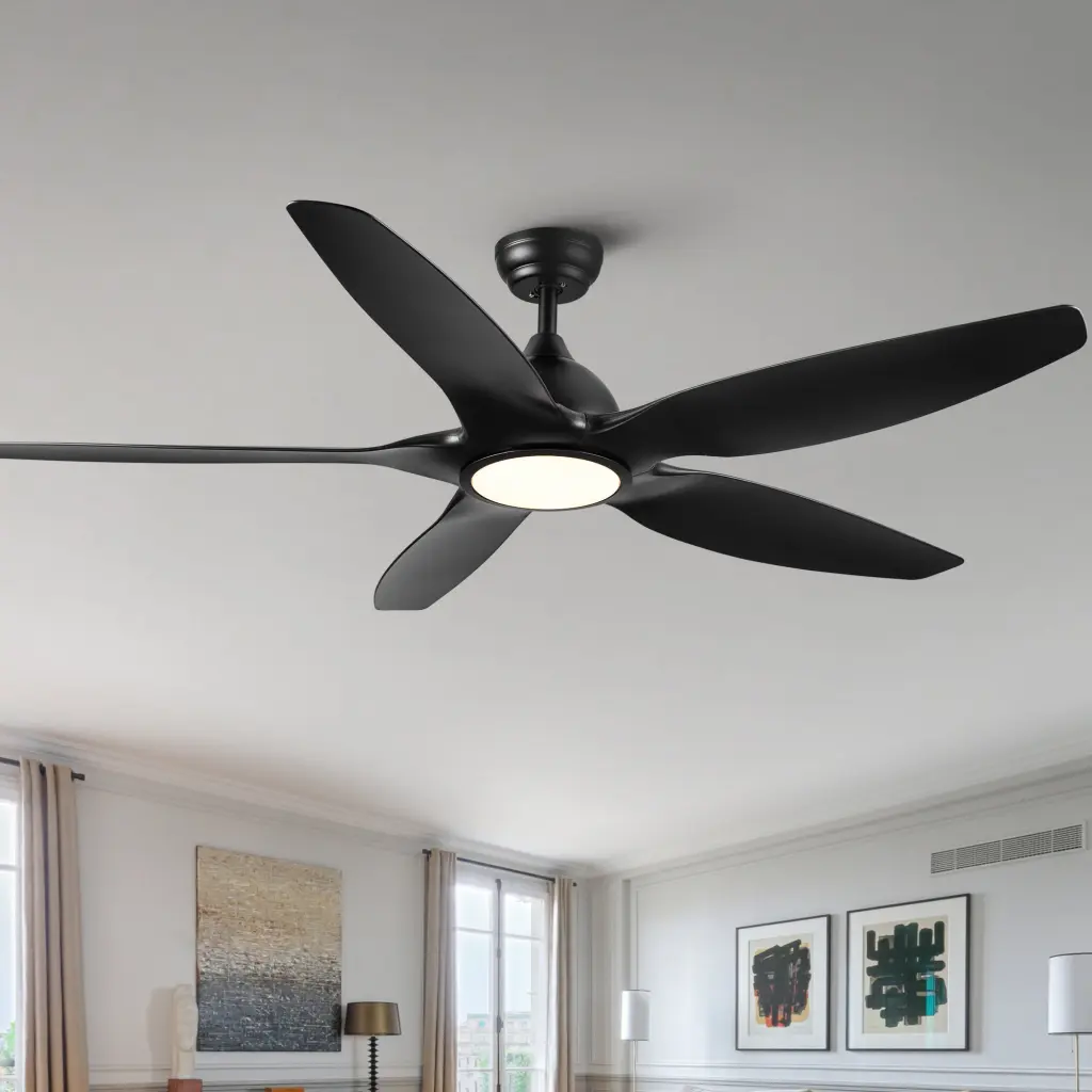 60 Inch Integrated LED Ceiling Fan Black ABS Blades Modern Lighting yuhao w1367