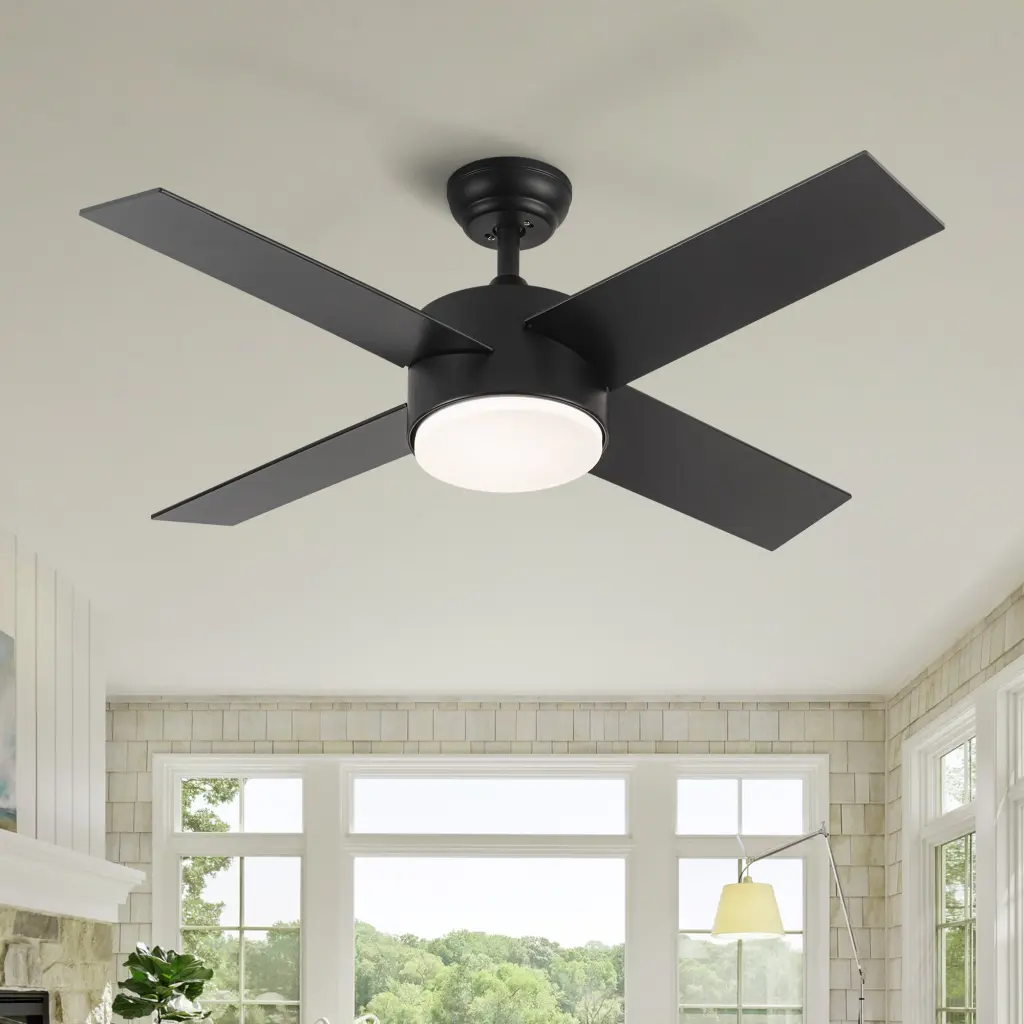44 Inch Integrated LED Ceiling Fan Black ABS Blade Black Plywood Modern Design yuhao w1367