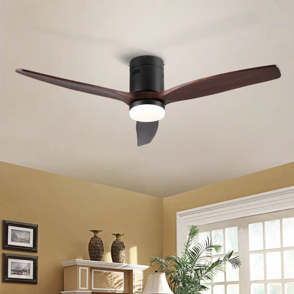 52 Inch Integrated LED Low Profile Ceiling Fan Brown Blades yuhao w1367