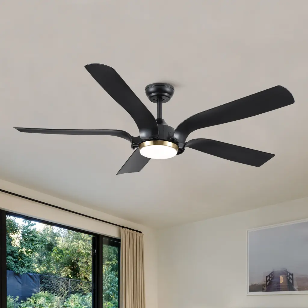 Intelligent 56 Inch Merged LED Ceiling Fan Antique Brown Blades Matt Finish yuhao w1367