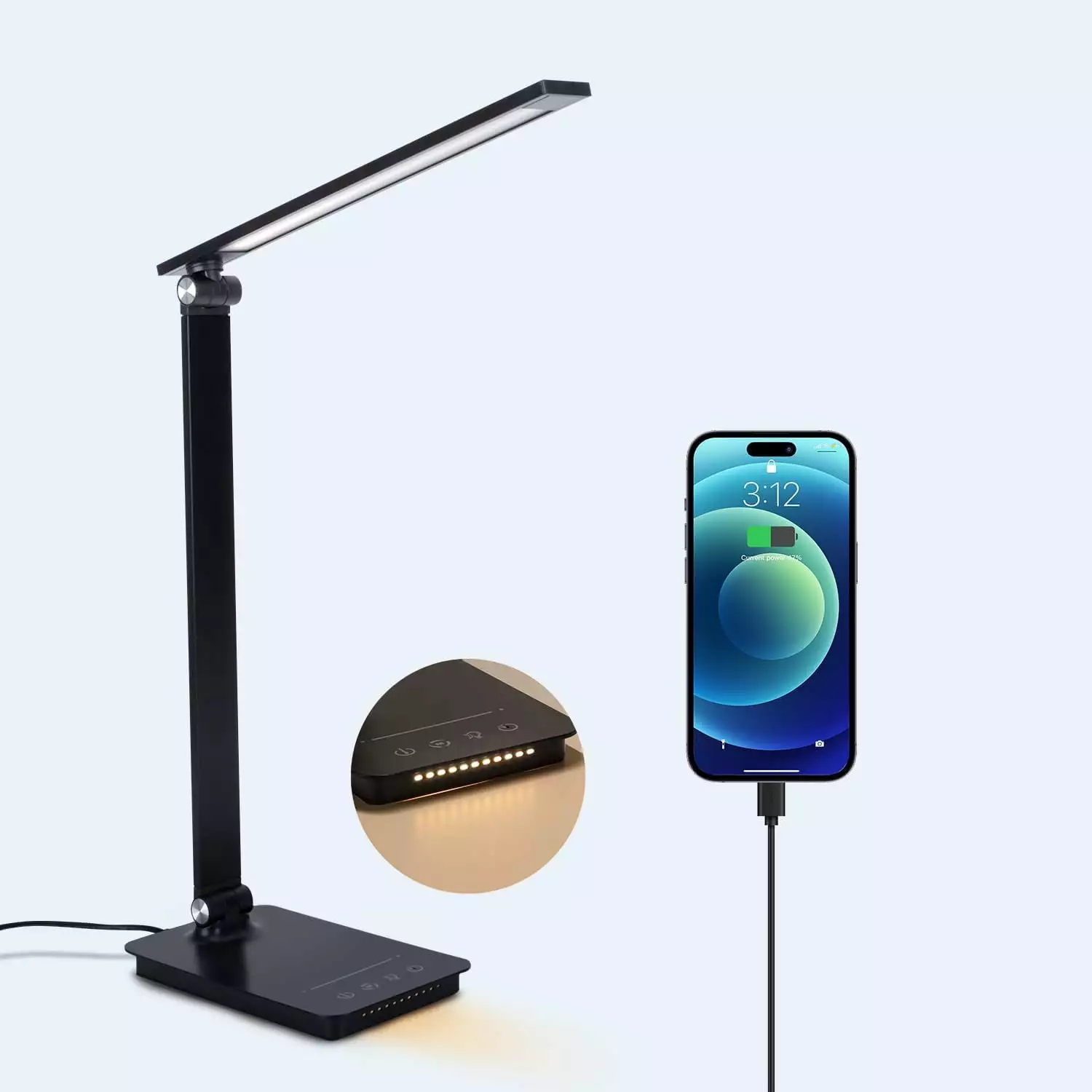 Dimmable LED Desk Light USB Port 5 Light Modes Auto-Off Timer Bedroom Office College Dorm