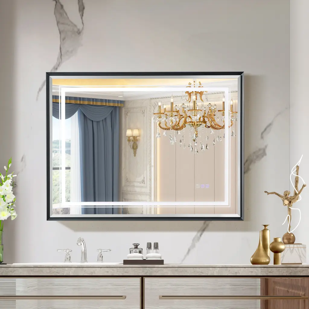 40x30 Inch LED Bathroom Beveled Mirror - 3000-6000K Gradient Lighting Front and Back aialmc w2091