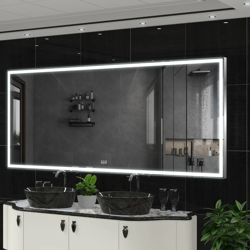 Extra Large LED Bathroom Mirror 3 Color Aluminum Framed Wall Mirror beautme