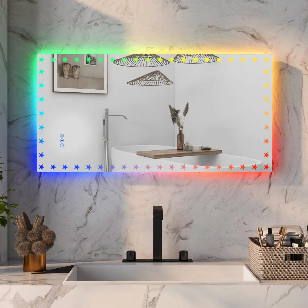 48x24 Inch LED Bathroom Mirror RGB Color Changing Backlit Lights e-tron