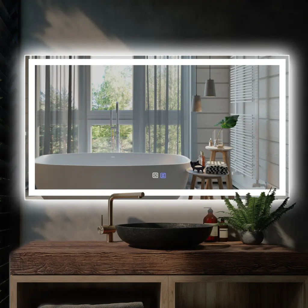Led Bathroom Vanity Mirror Light 55x30 Inch Anti Fog Dimmable Modern Makeup Mirror Touch Sensor global chain solutions