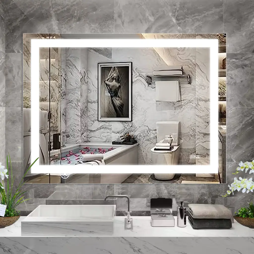 LED Bathroom Mirror 48X36 Inch Lights Anti Fog And Dimming Function lighting commune