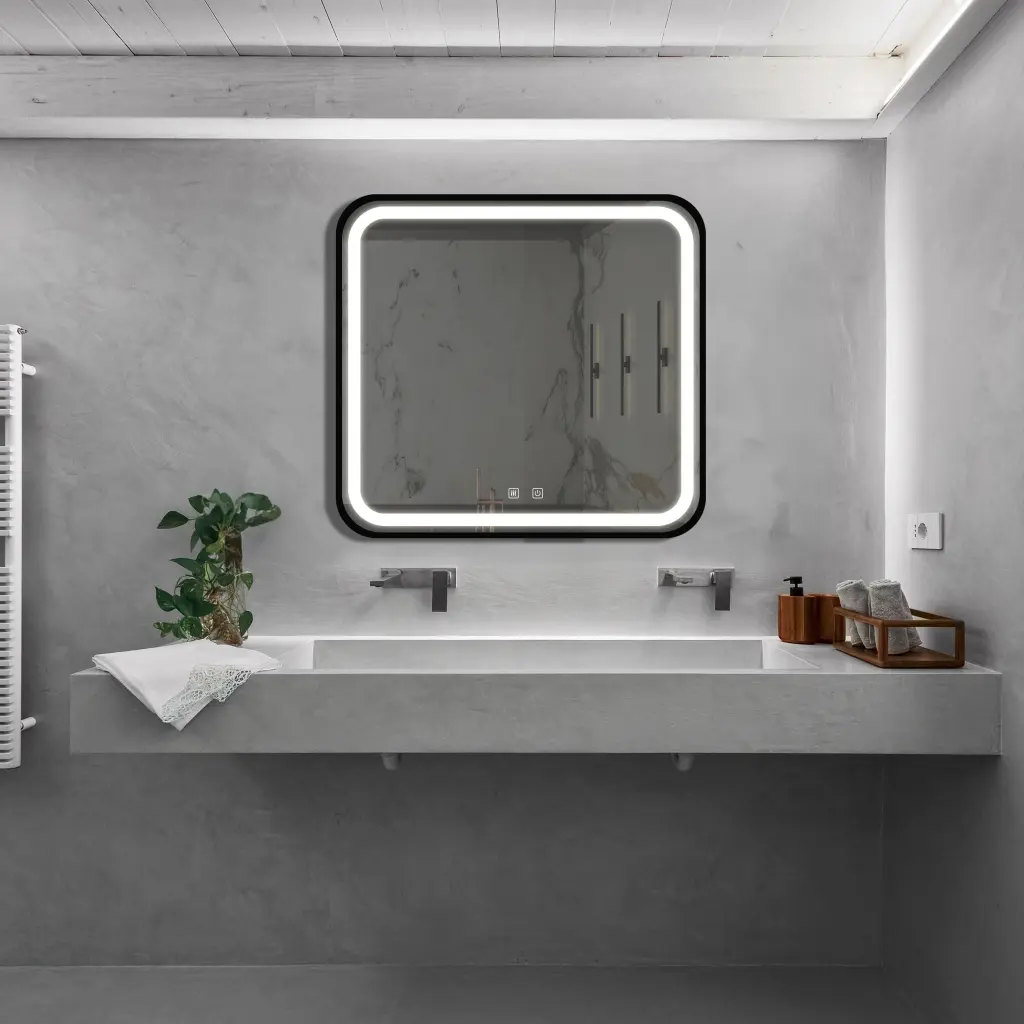 32X32Inch Bathroom LED Classy Vanity Mirror Concentrated Backplane Black rnb