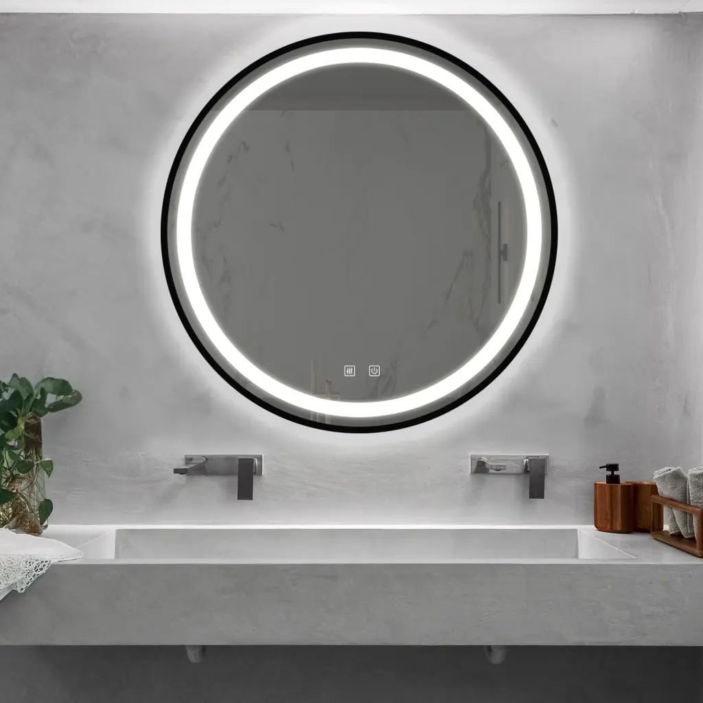 32 Inch Bathroom LED Vanity Mirror Concentrated Backplane Black rnb