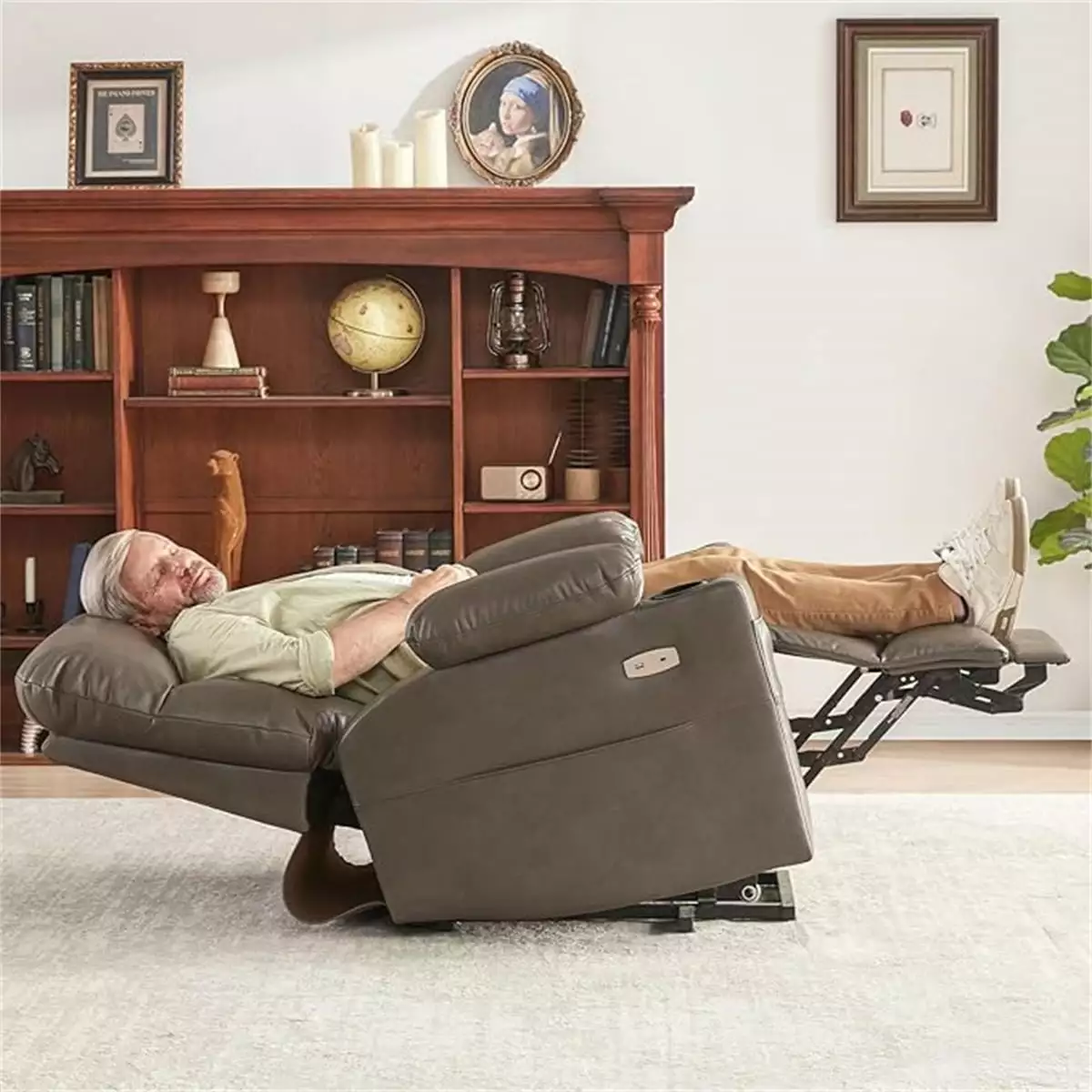 Oversized Power Lift Recliner Chair Elderly Heat and Massage, Electric Recliner Cup Holders & USB Ports LULEEYANG