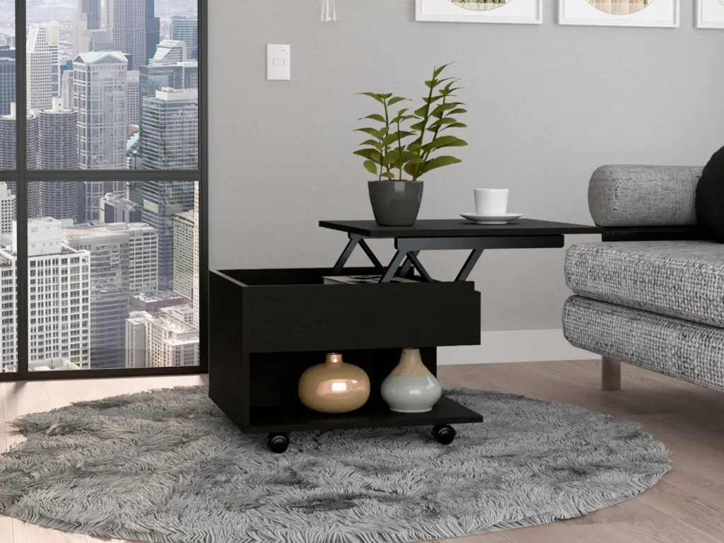 Portland Lift Top Coffee Table Black Contemporary Freestanding Pine fm furniture