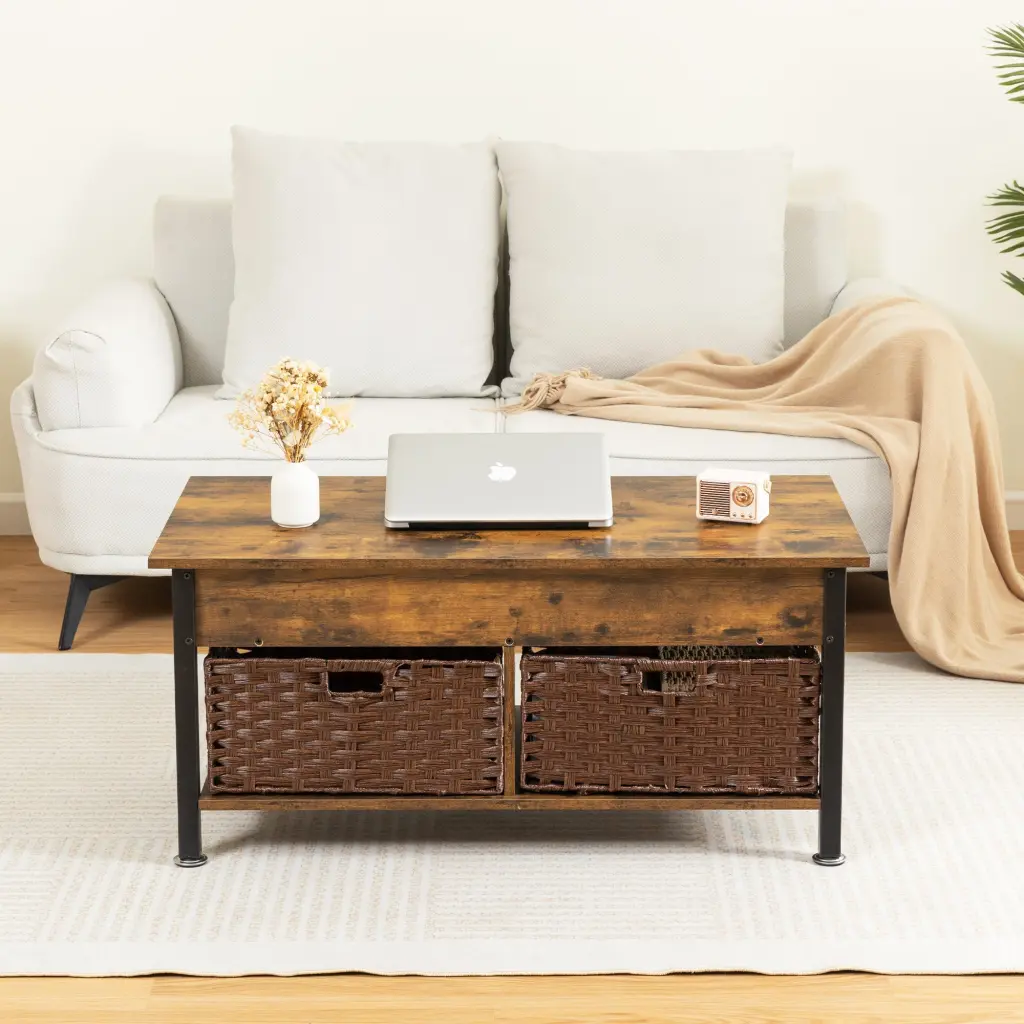 Metal Coffee Table Lifting Top and Hidden Storage Space Multi Functional Desk jxy furniture