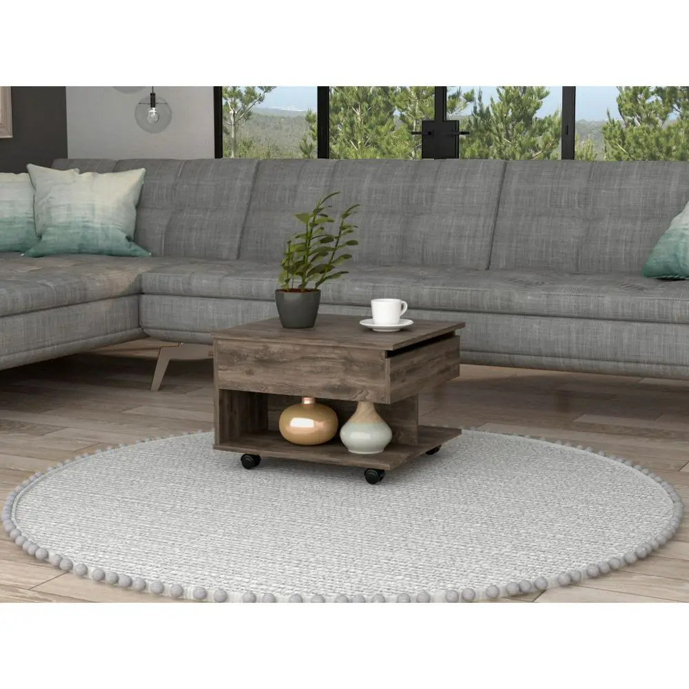 15 Inch H Dark Brown Oak Coffee Table 4 Brake Wheels and Lifting Top rta mubles colombia