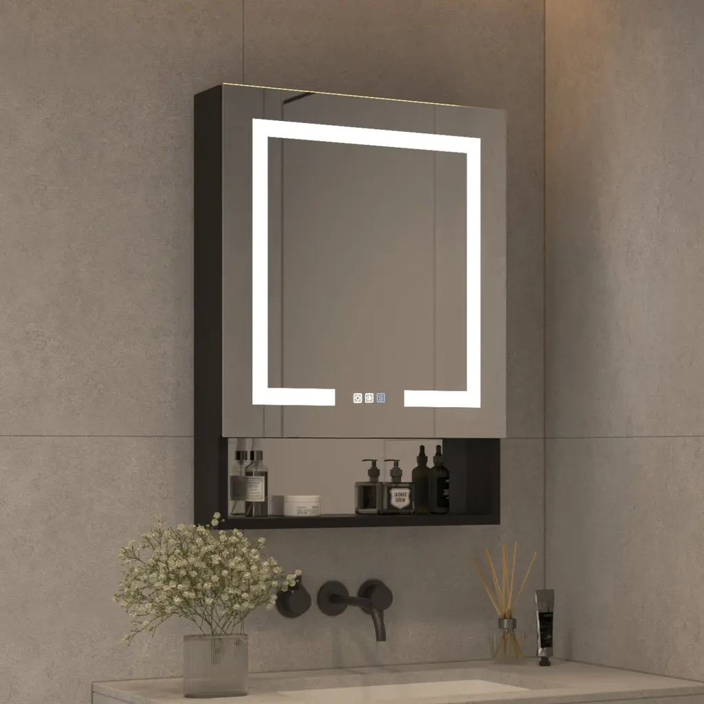 Lighted Medicine Cabinet 24 x 32 Inch Recessed or Surface Mount Clock global chain solutions