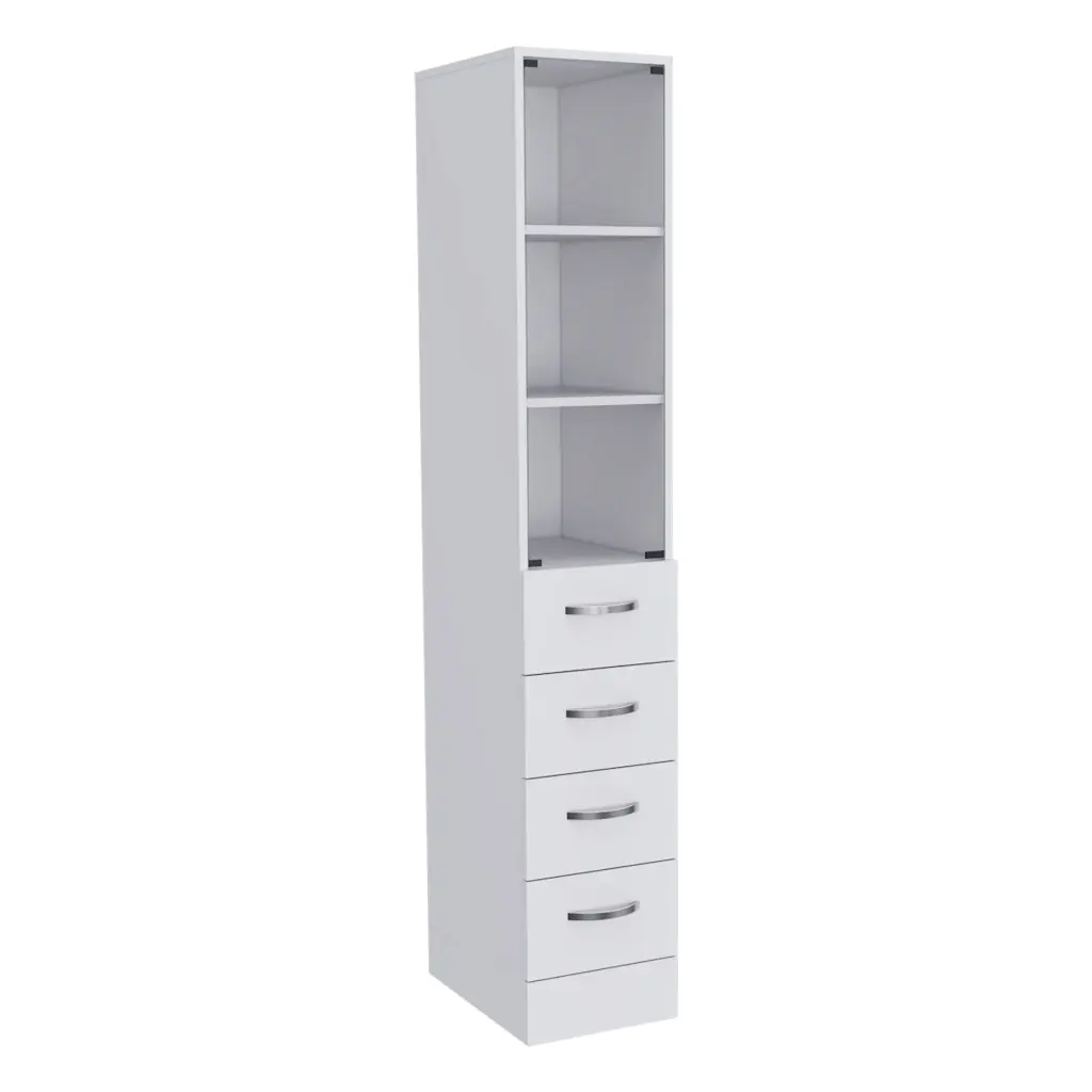 Preston Linen Cabinet Three Shelves Four Drawers White Up To 1 fm furniture