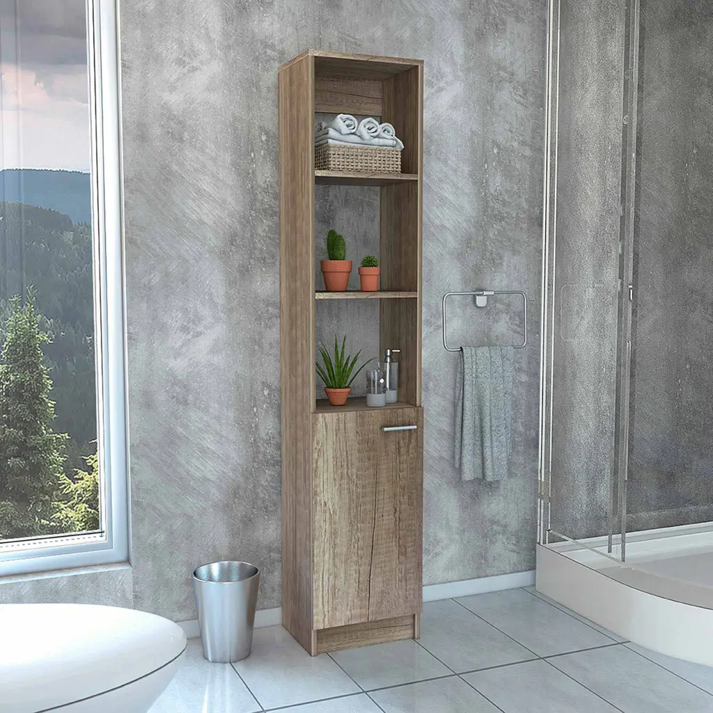 Light Oak 2 Shelf Rectangle Linen Cabinet Particle Board furniture max