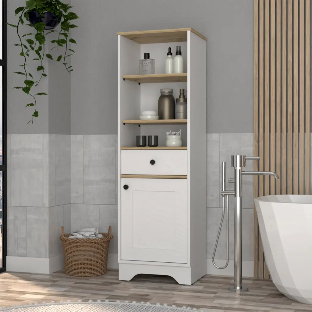 Light Oak and White 1 Drawer 3 Shelf Linen Cabinet furniture max