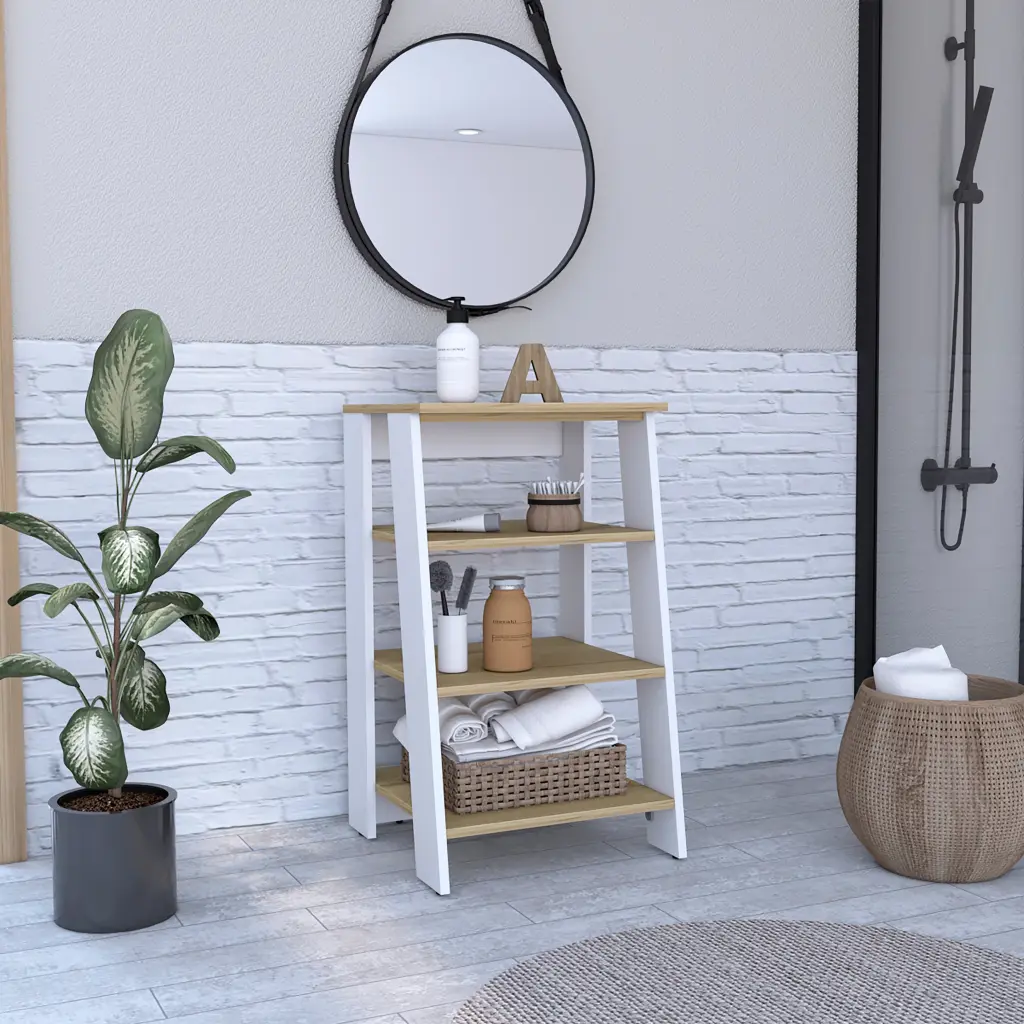 Nashua 4 Shelf Linen Cabinet Light Oak and White Finish furniture max