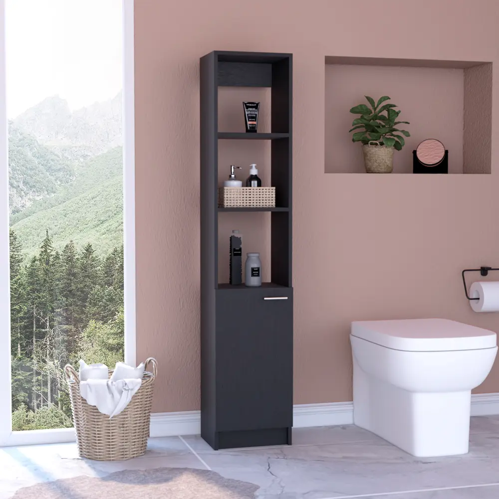 64H Linen Single Door Cabinet Three External Shelves Storage rta mubles colombia