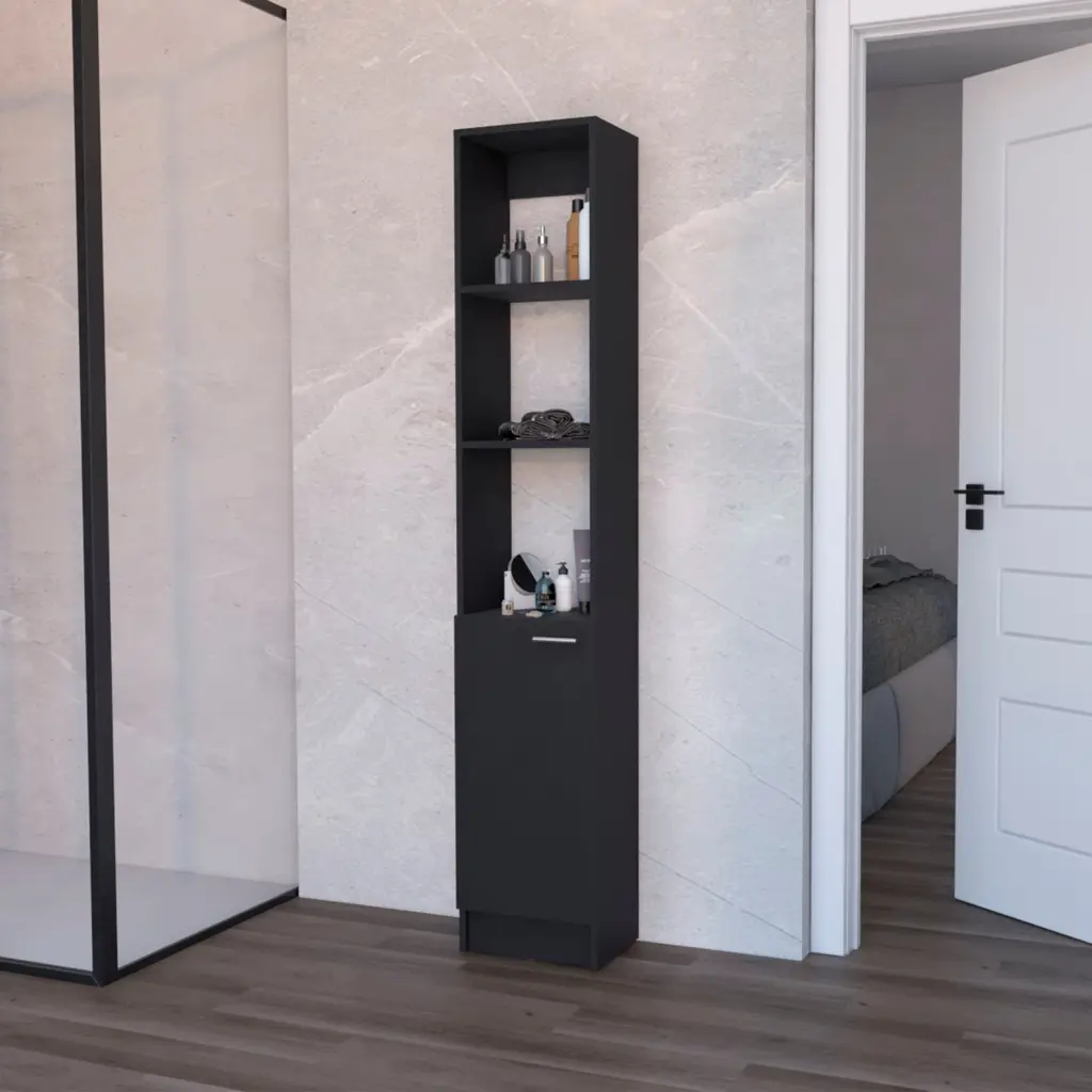 Brenda Linen Cabinet 1 Door and 3 Open Shelves Black 60 Inch rta mubles colombia