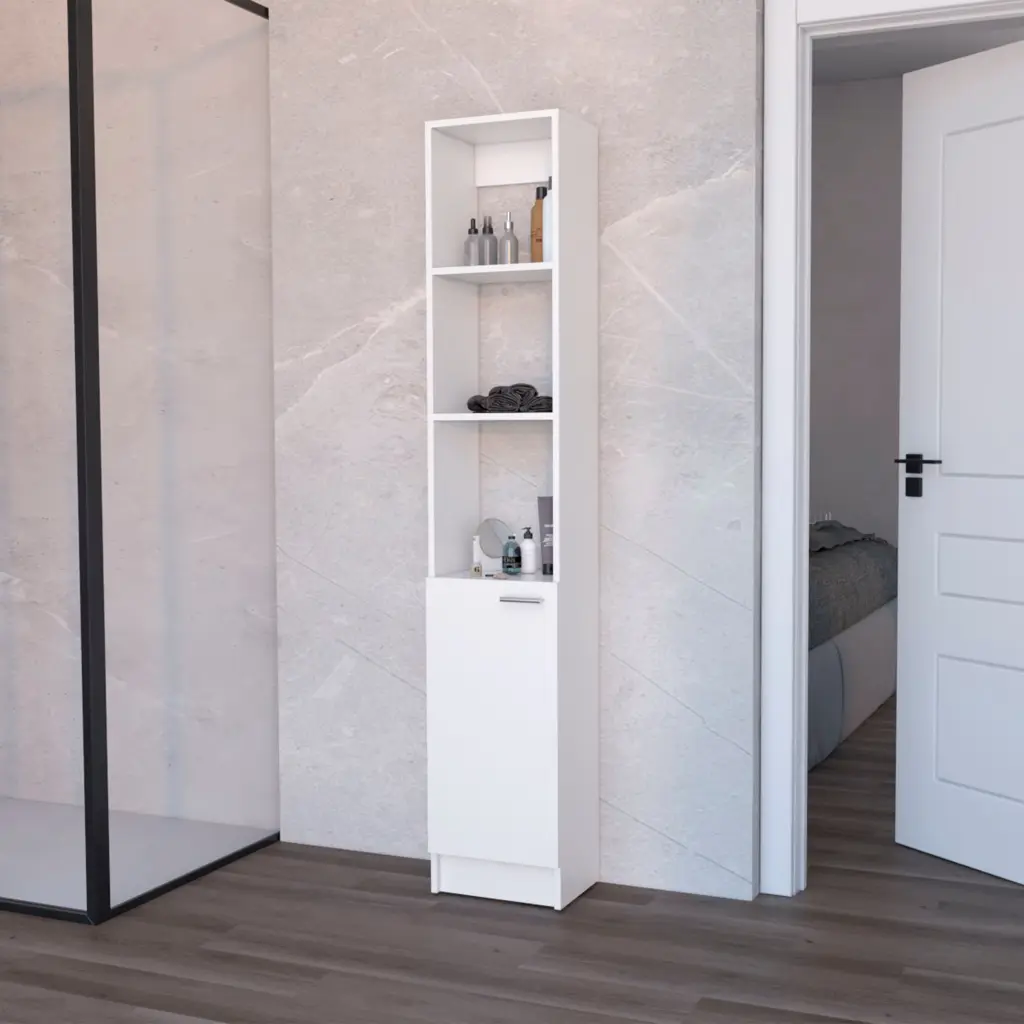 Brenda White Linen Cabinet 1 Door and 3 Open Shelves 60 Inch rta mubles colombia