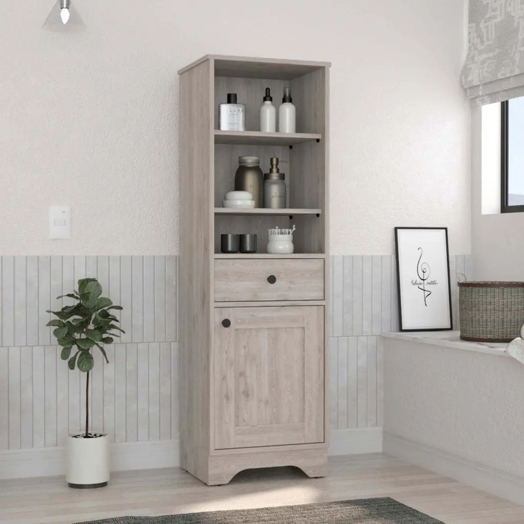 55 Inch Linen Single Door Cabinet 3 Shelves and 1 Drawer rta mubles colombia