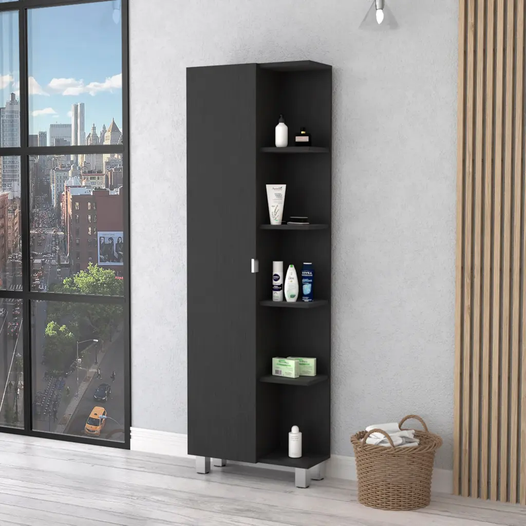 Los Angeles Linen Cabinet Five Shelves One Cabinet Divisions Black rta mubles colombia