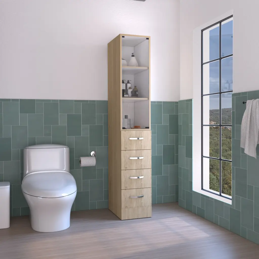 Vanguard Linen Cabinet Three Shelves and Four Drawers Light Pine White rta mubles colombia