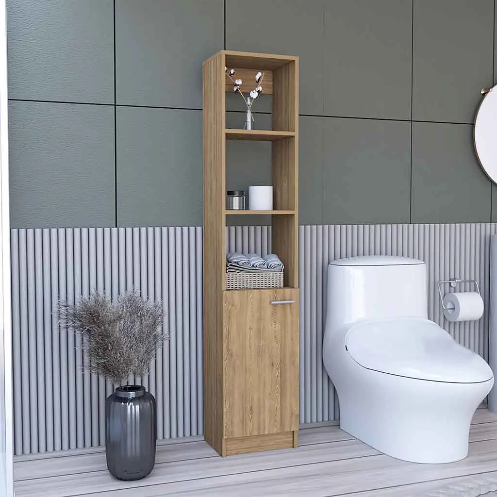 Linen Cabinet Emmett Two Interior Shelves Pine Finish Espresso Bathroom Storage treevol furniture