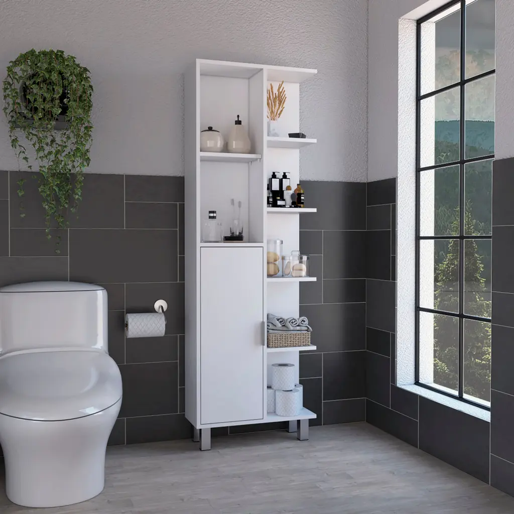 Crovie 63 Inch High Bathroom Linen Storage Cabinet Shelves tuhome