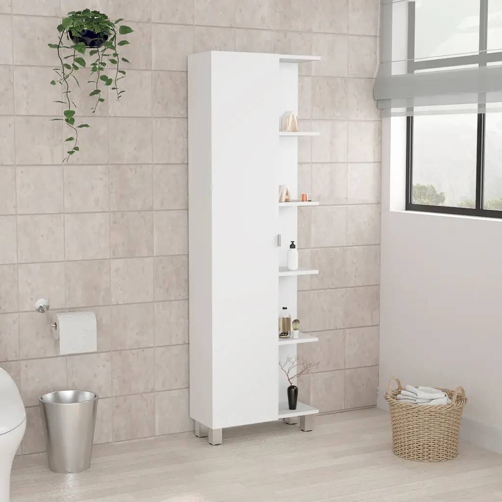 Urano Corner Linen Cabinet Five External Shelves and Single Door tuhome